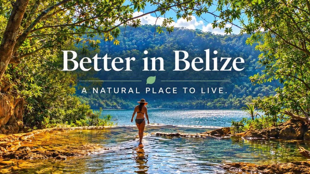 Better in Belize – A natural place to live. Woman wading into a clear jungle river pool