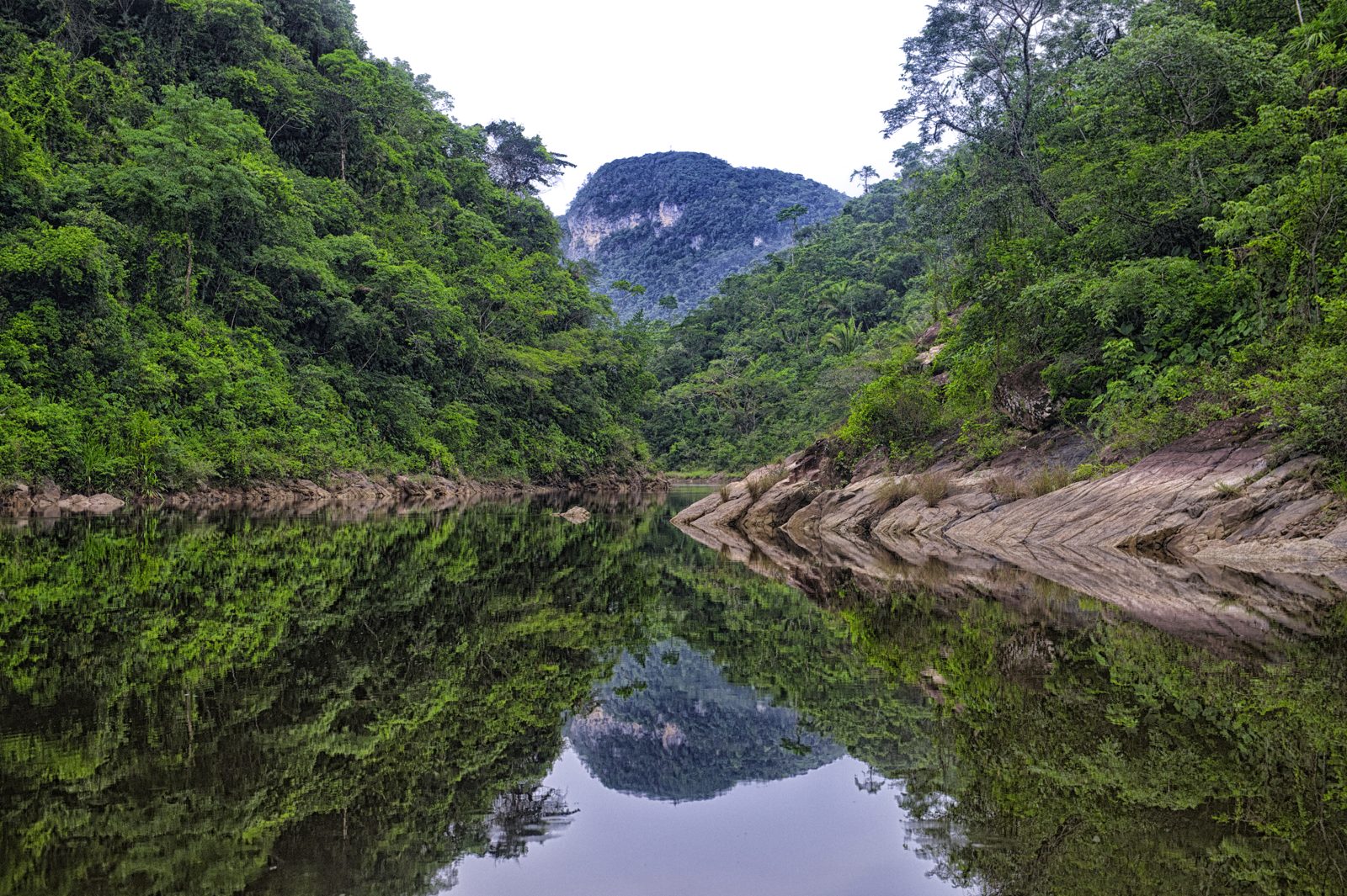Mountain reflected in a quiet river